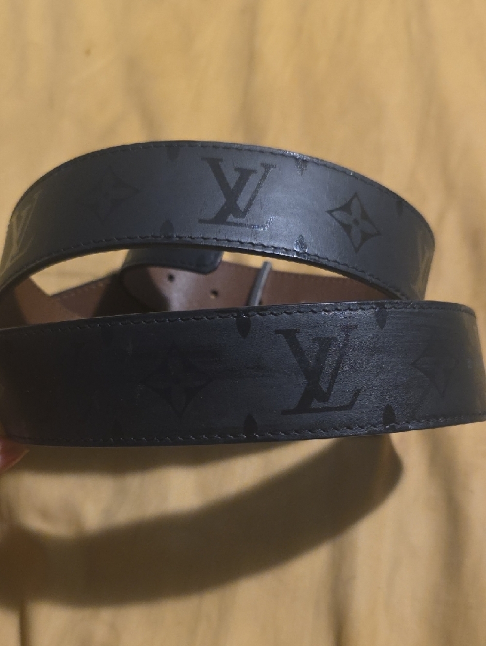 Louis Vuitton Black Monogram Leather Belt with Silver LV Buckle - Picture 2 of 3